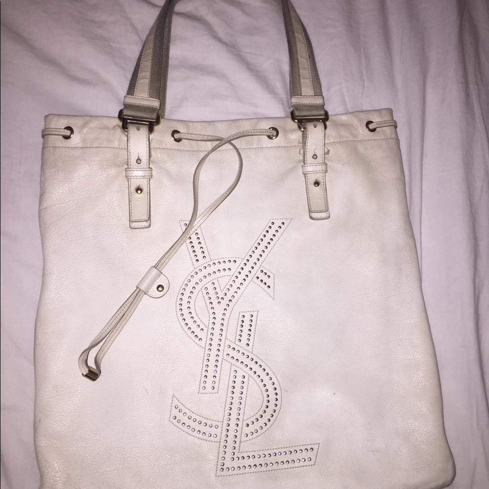 YSL White Studded Soft Leather Tote - Picture 1 of 8